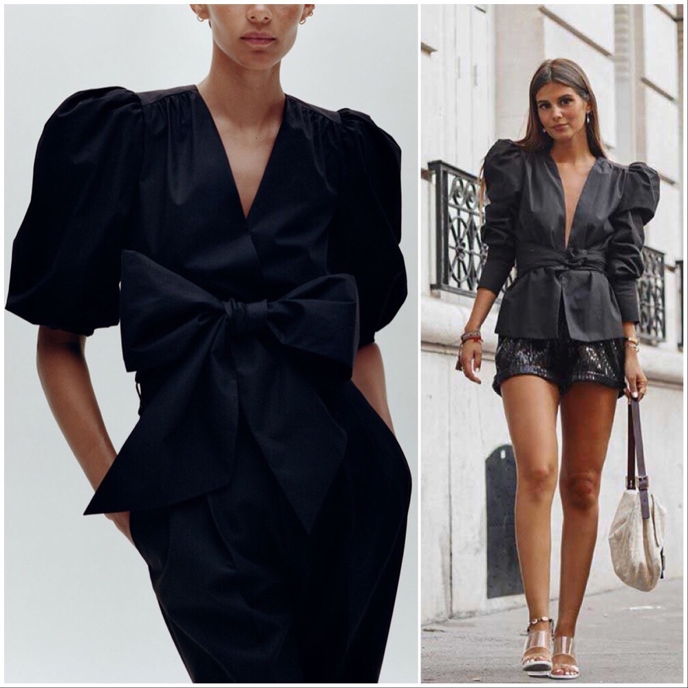 Puff Sleeves Jacket with Bow